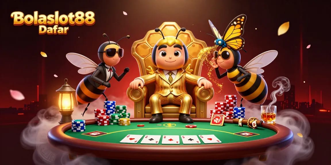 Experience the excitement of Bolaslot88 Daftar with a buzzing casino scene featuring a bumblebee mob boss.