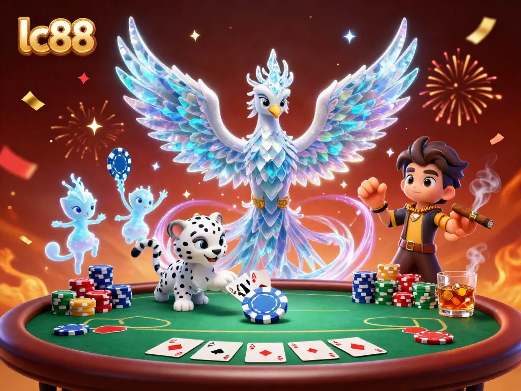 Join the fun at lc88 with an exciting poker scene featuring vibrant characters and high-stakes action.
