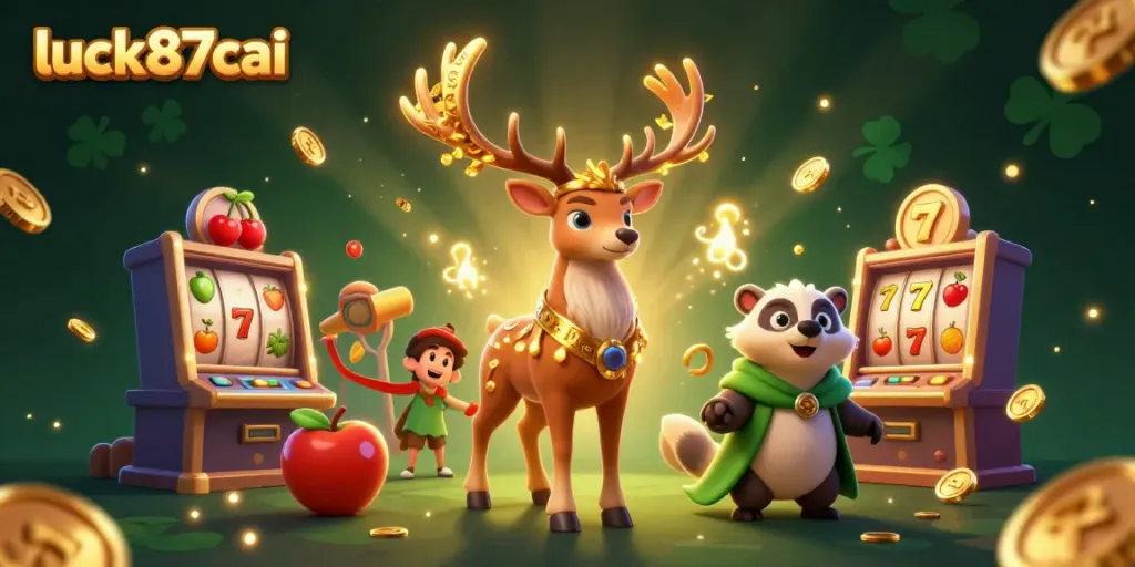 Spin the luck87cai reels with a powerful druid and wise badger in a magical casino setting.
