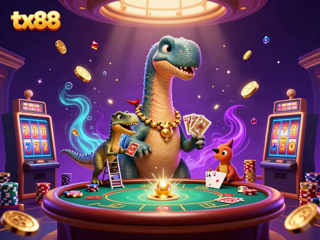 Engage with tx88's thrilling online casino experience featuring animated characters and dynamic gaming elements.