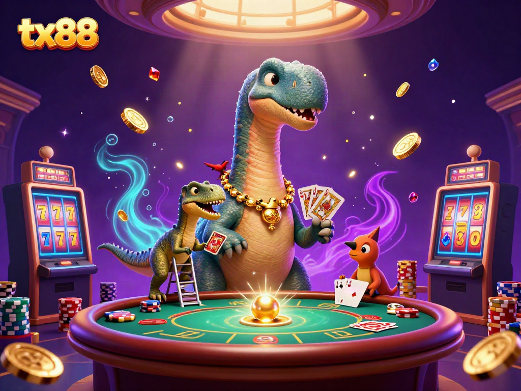 Engage with tx88's thrilling online casino experience featuring animated characters and dynamic gaming elements.