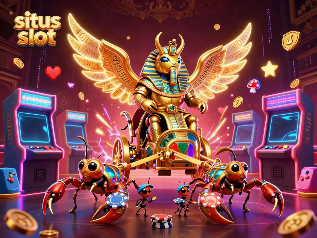 Experience excitement at situs slot with vibrant 3D characters and gaming elements in a dazzling casino scene.