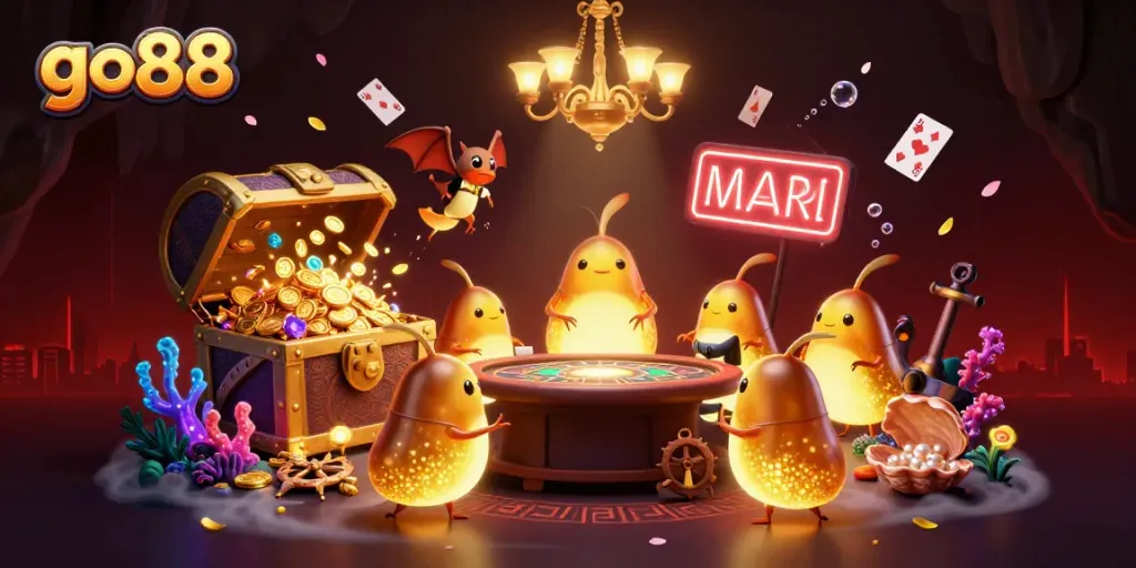 Experience the excitement of go88 with glowworms lighting up a vibrant cave casino.