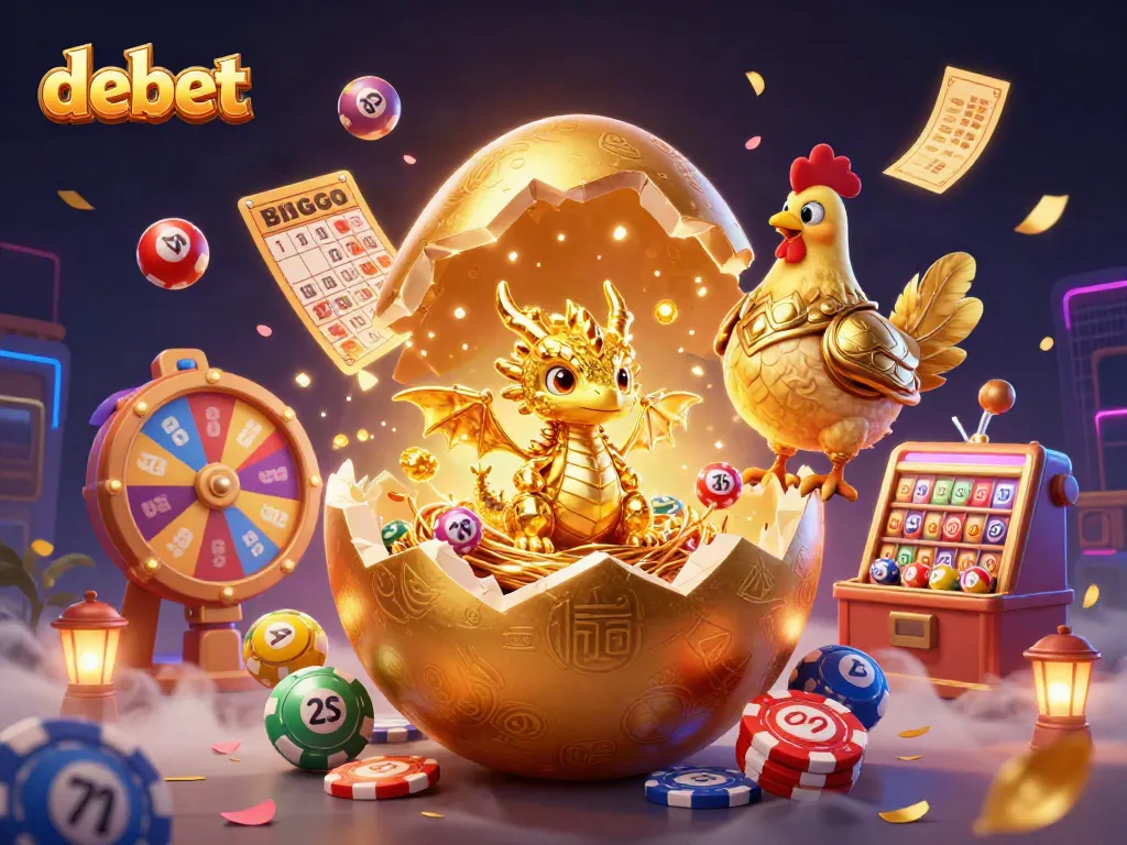 Experience thrilling gaming action at debet with captivating golden dragon and vibrant lottery elements.