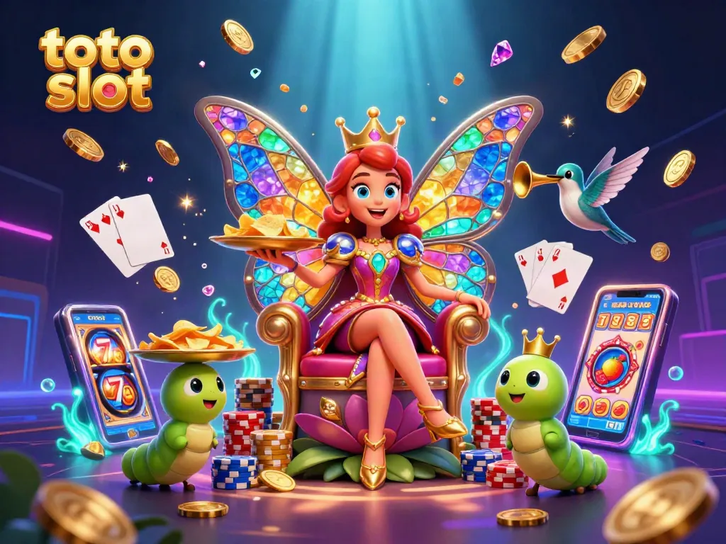 Toto slot emerges with vivid imagery, showcasing a cartoon butterfly queen amidst colorful casino elements.