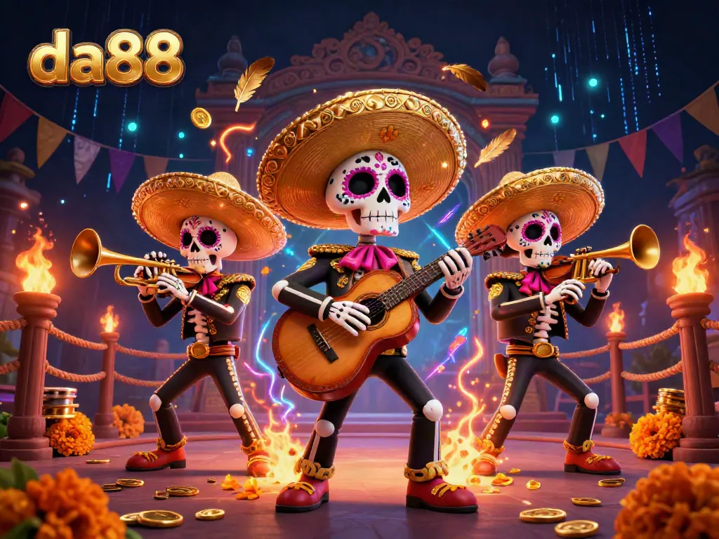 Win big at da88 with a colorful mariachi band celebrating the thrill of online gambling.