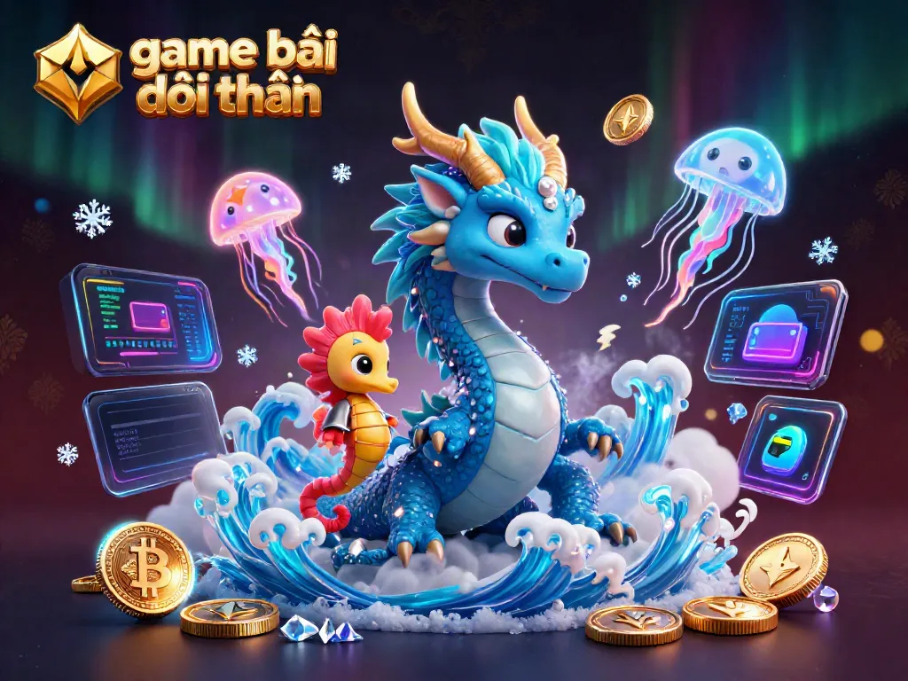 Experience excitement with game bài đổi thưởng as the azure dragon and knight battle glowing jellyfish.
