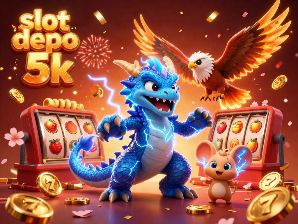 Spin to win with slot depo 5k featuring dynamic game characters and vibrant casino elements.