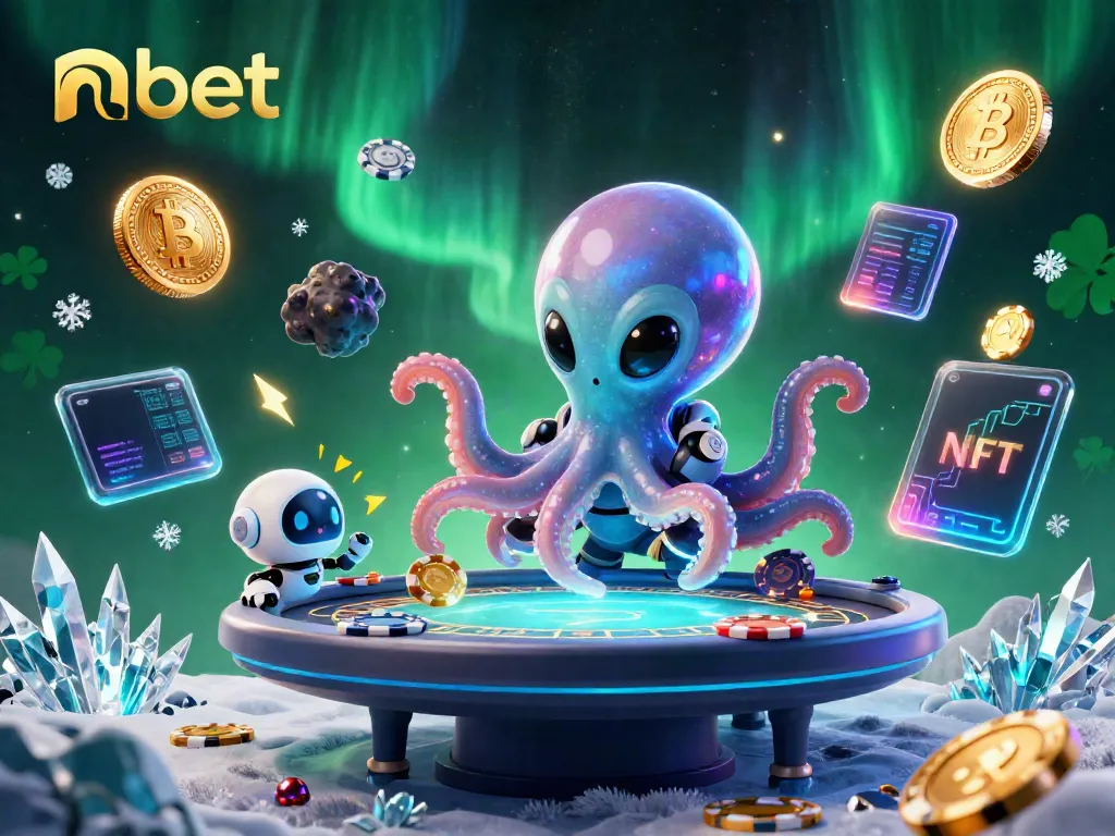 Engage in thrilling poker with nbet's exciting gameplay featuring an alien octopus and vibrant crypto elements.