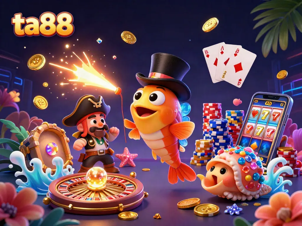 Engage with ta88's thrilling casino adventure featuring glowing coins and vibrant game elements.
