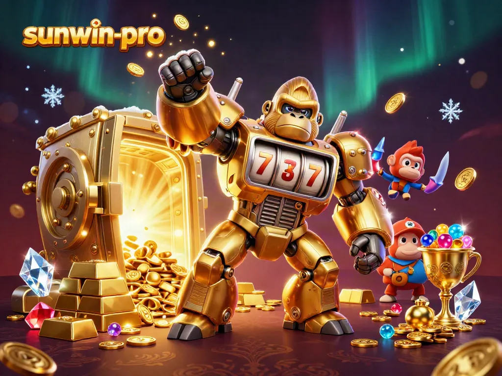 Experience fun and excitement with sunwin-pro’s golden gorilla slot machine mech ready to win!