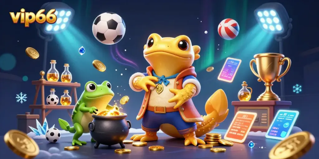 Engage in vip66 with a dynamic scene of a golden salamander alchemist and frog apprentice creating treasure.