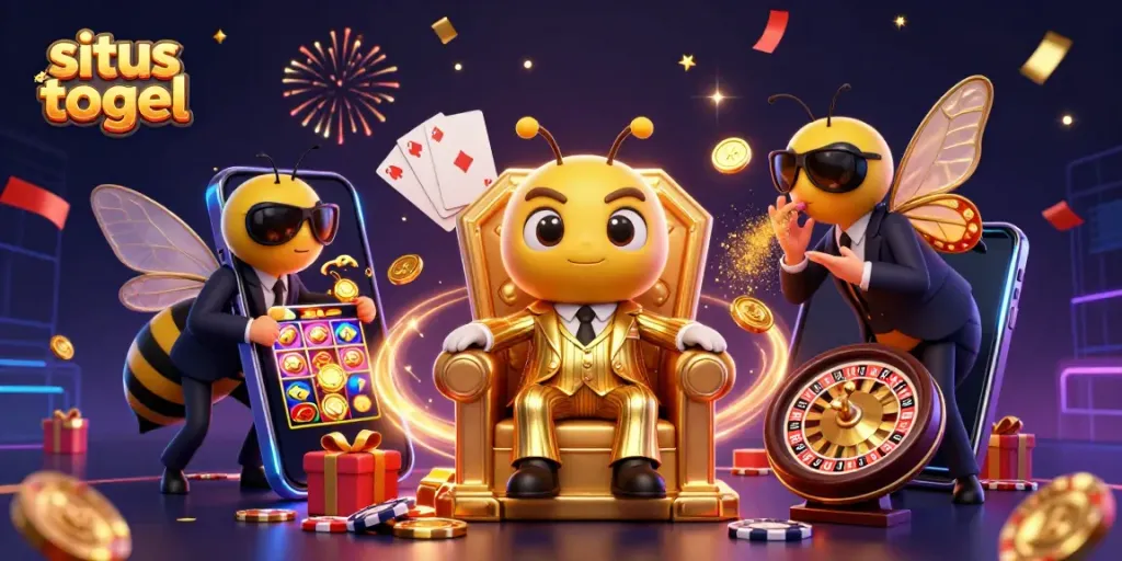 Experience thrilling gameplay with situs togel, featuring a colorful 3D scene of lottery excitement and dynamic characters.