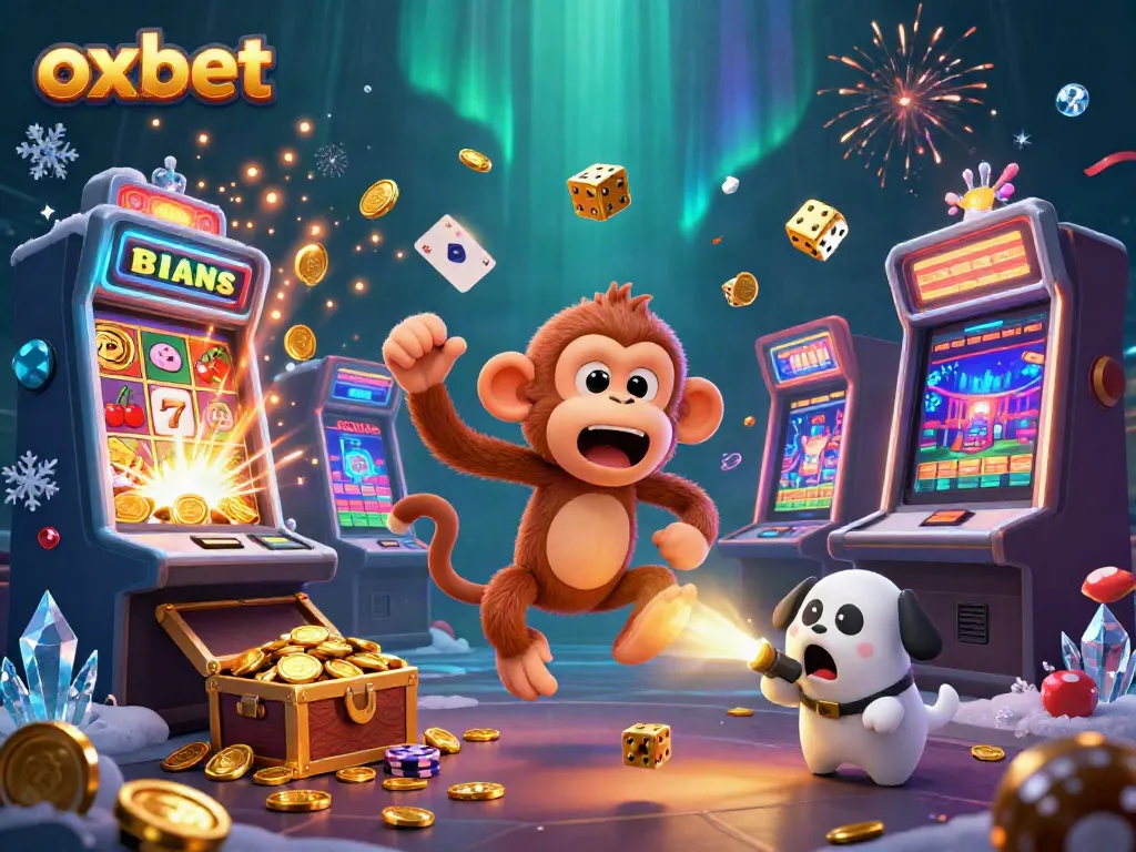 Experience the thrill of Oxbet with a playful ghost monkey juggling gold in a vibrant casino scene.