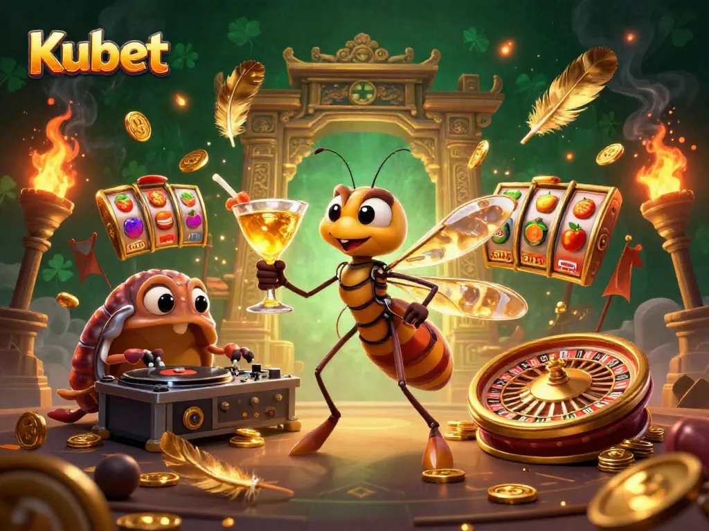 Kubet brings excitement with a 3D cartoon frozen mosquito cocktail mascot and casino elements.