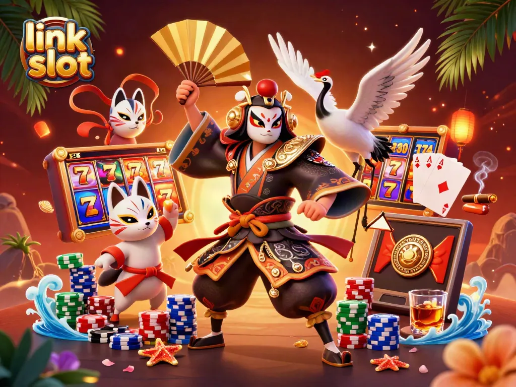 Experience the thrill of the link slot with vibrant characters in a lively casino atmosphere.
