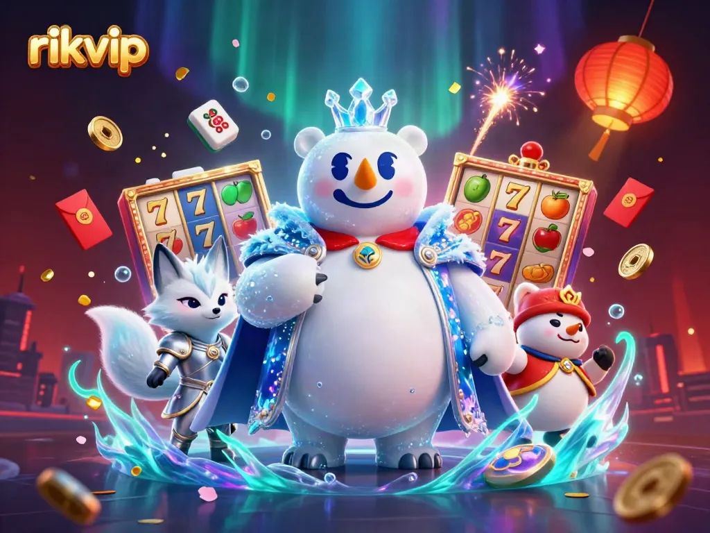 Experience the thrilling world of rikvip with vibrant slot reels and dynamic characters in a dazzling casino setting.