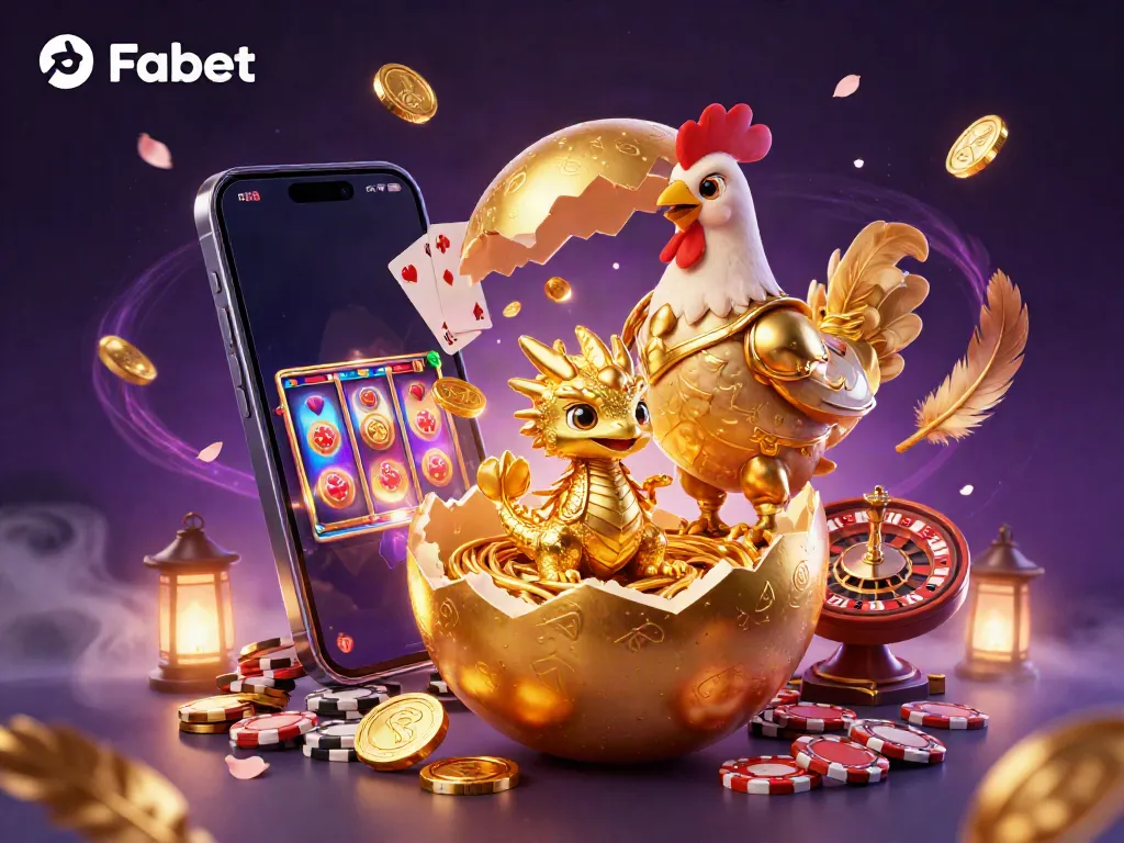 Experience exciting wins with Fabet's golden dragon and poker chips in a magical casino world.