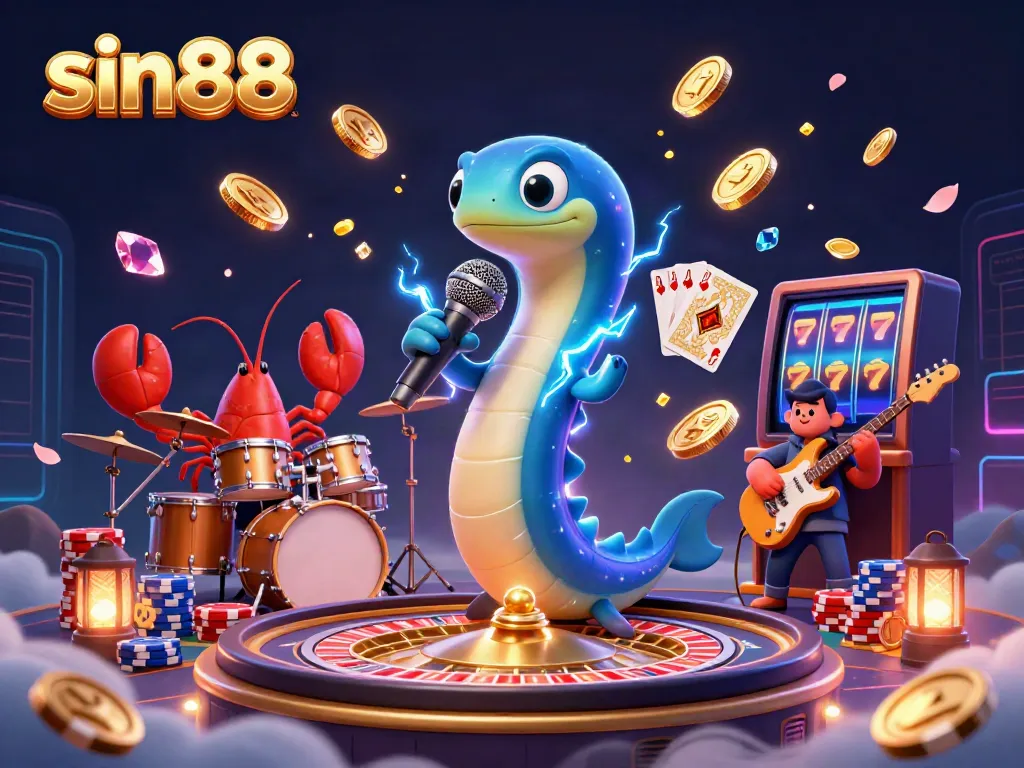 Experience the thrill of sin88 with lively 3D characters on a dazzling underwater casino stage.