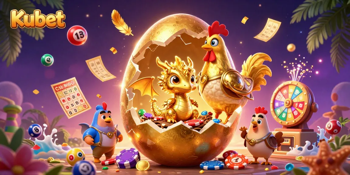 Kubet offers thrilling gaming experiences with a golden dragon emerging from a poker chip nest amidst lottery elements.