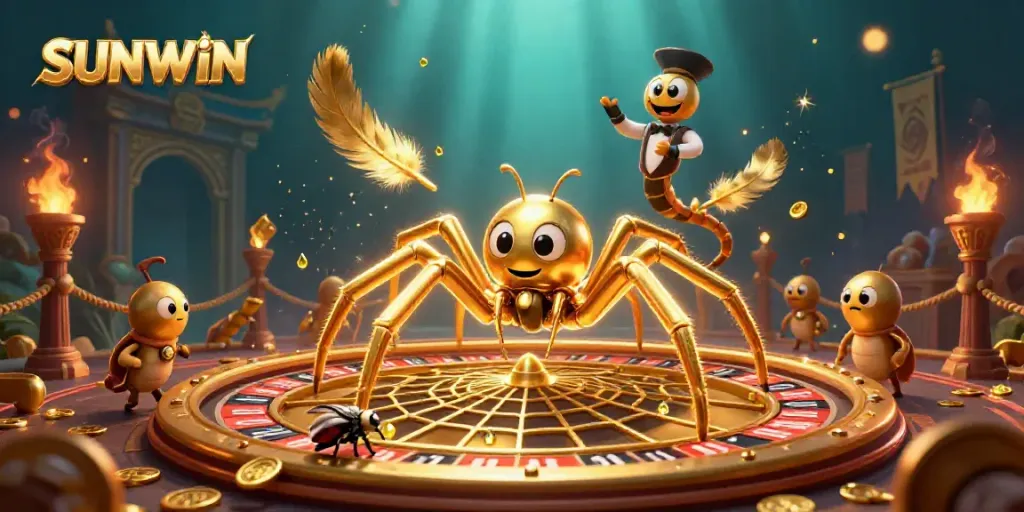 Engaging scene showcasing the SUNWIN spider and centipede at the casino wheel, enhancing the thrill of gaming.