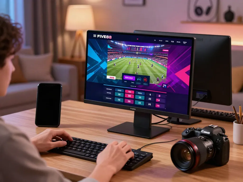 Experience real-time betting on https://five888vin.com/ with the latest sports events displayed on a gaming laptop.