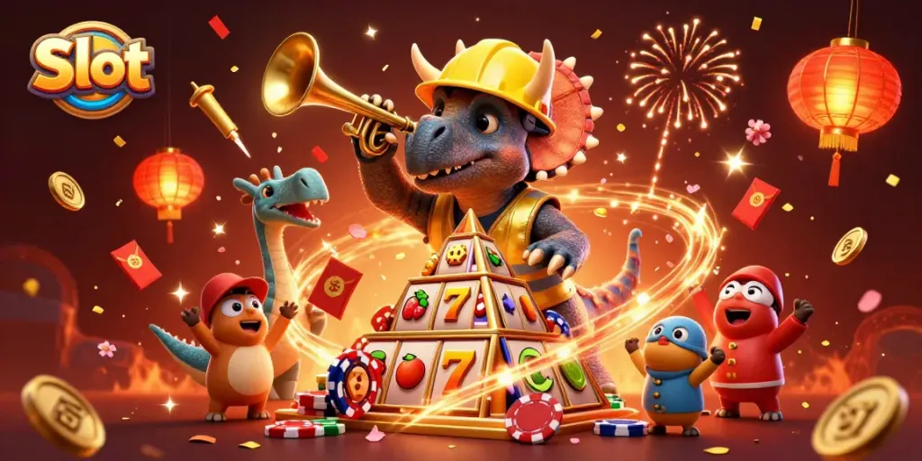 Experience the thrilling Slot gameplay with dynamic slot reels and playful characters in a festive digital celebration.