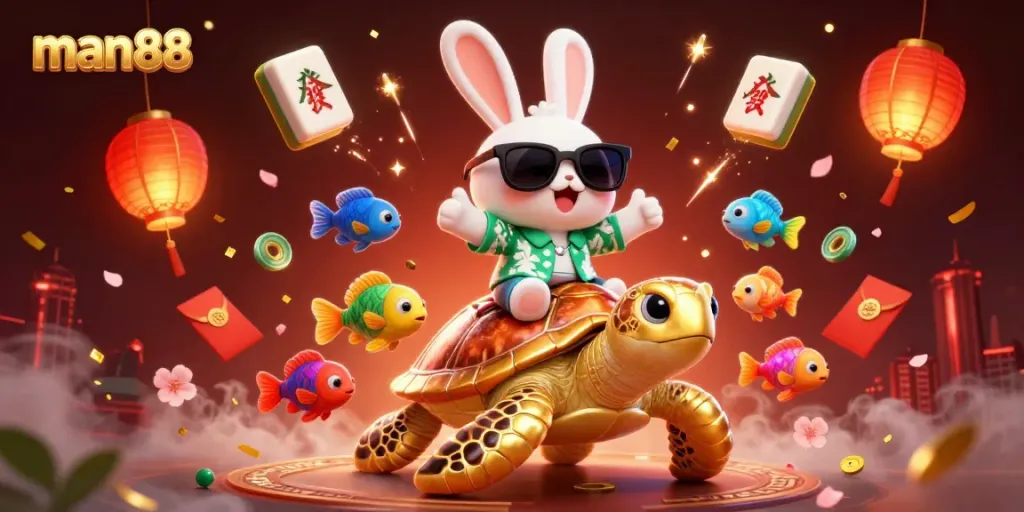 Experience the excitement of gambling at man88 with vibrant 3D characters and game elements.